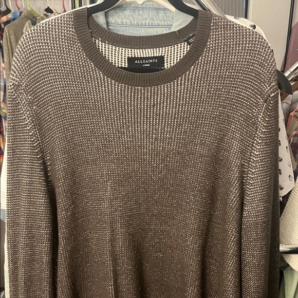 All Saints “Nathan” Chocolate Knit Pullover Crewneck Sweater - Picture 3 of 6